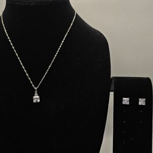 Sterling Silver 925 Simulated Diamond Necklace and Earring Set